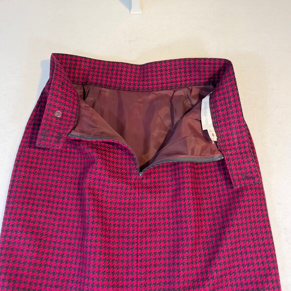 Jones New York Vintage Wool Pencil Skirt 10 Rear Zip Slit Pink Black Houndstooth - Picture 14 of 16